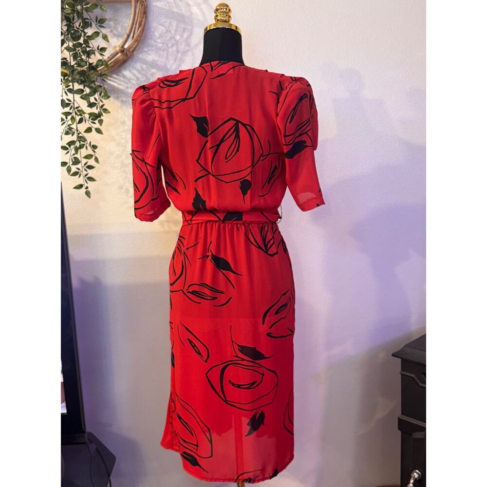80s Vintage Secretary Boss Lady Red Dress Size S Pre-Owned - Picture 2 of 13